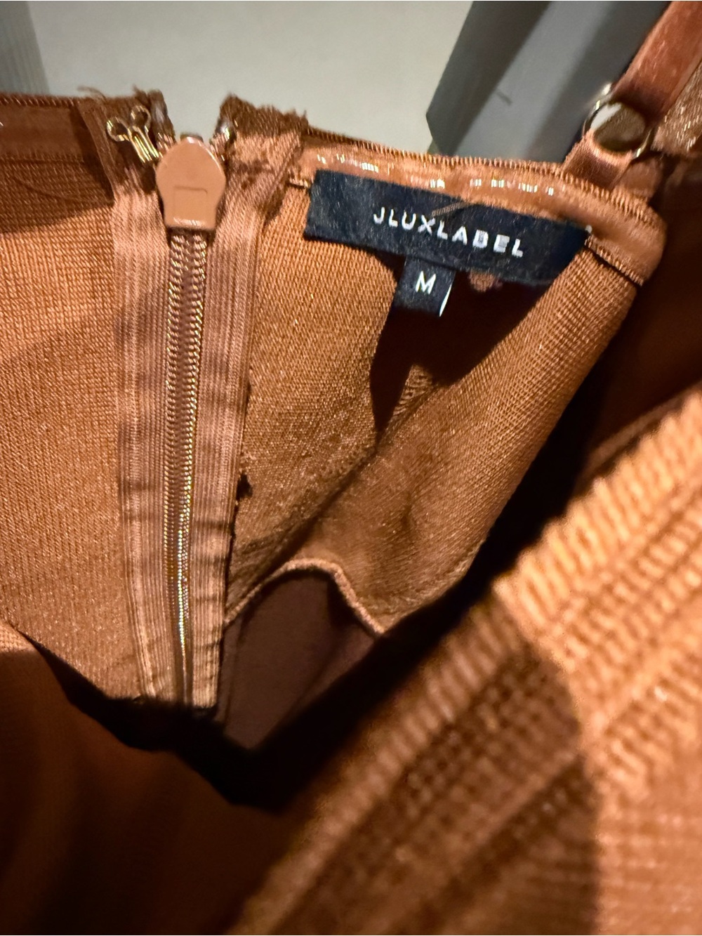 JLUXLABEL One-Shoulder Metallic Copper-Brown Gown - Picture 6 of 9